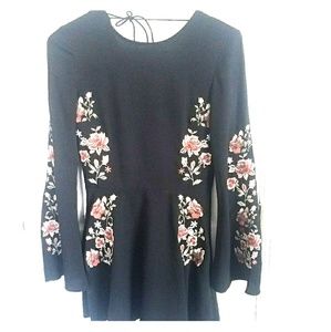 Floral black dress with floral stitching